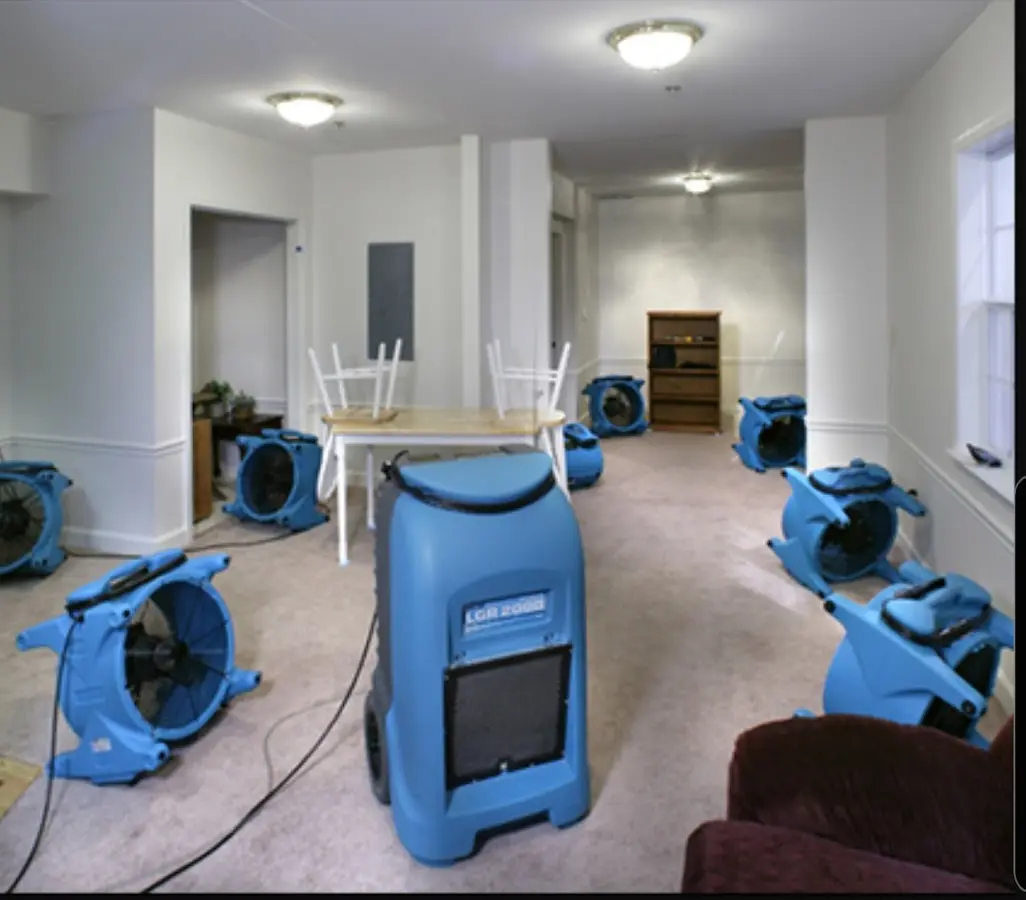 Air movers and dehumidifier setup for Water Extraction & Removal in Shasta Lake